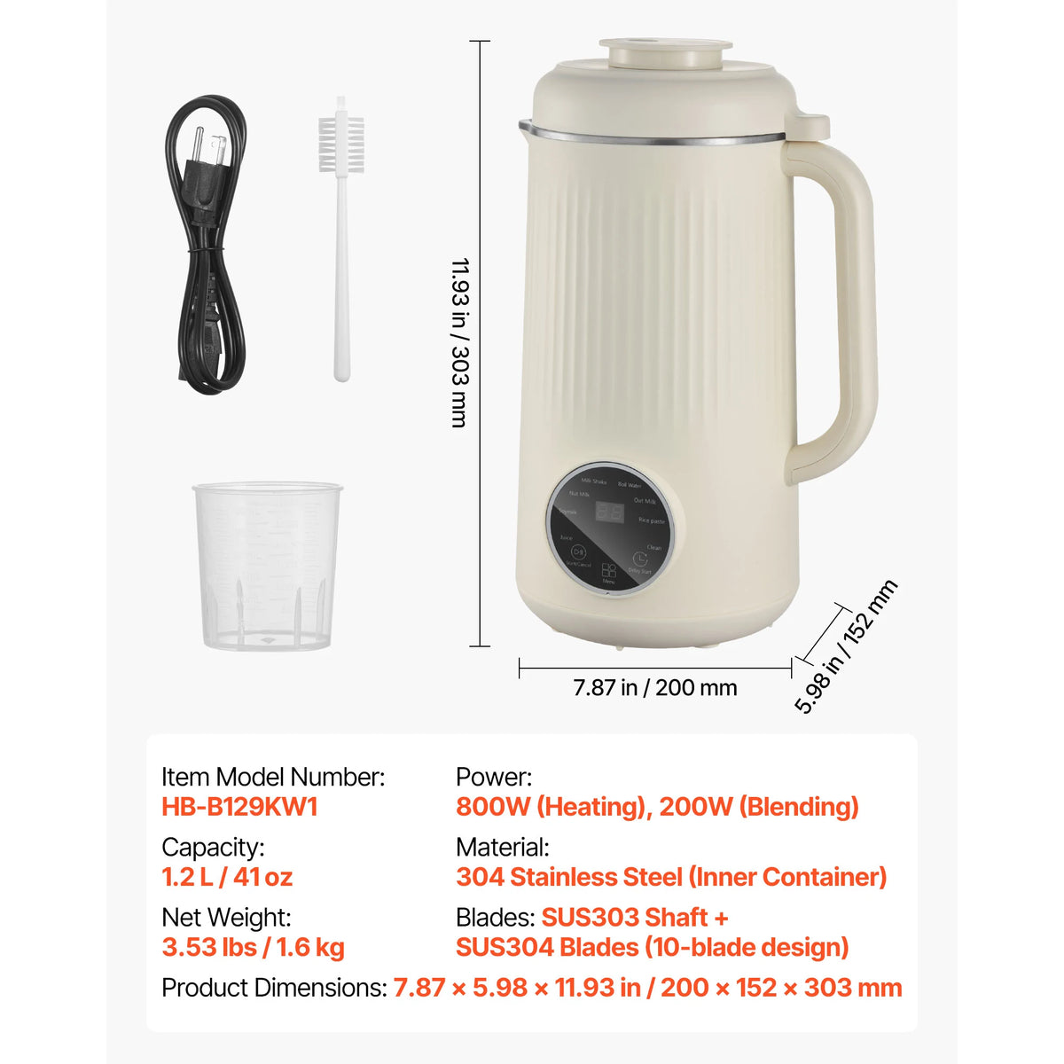 Vevor 8-In-1 Electric Nut Milk Maker With Auto Clean Cycle
