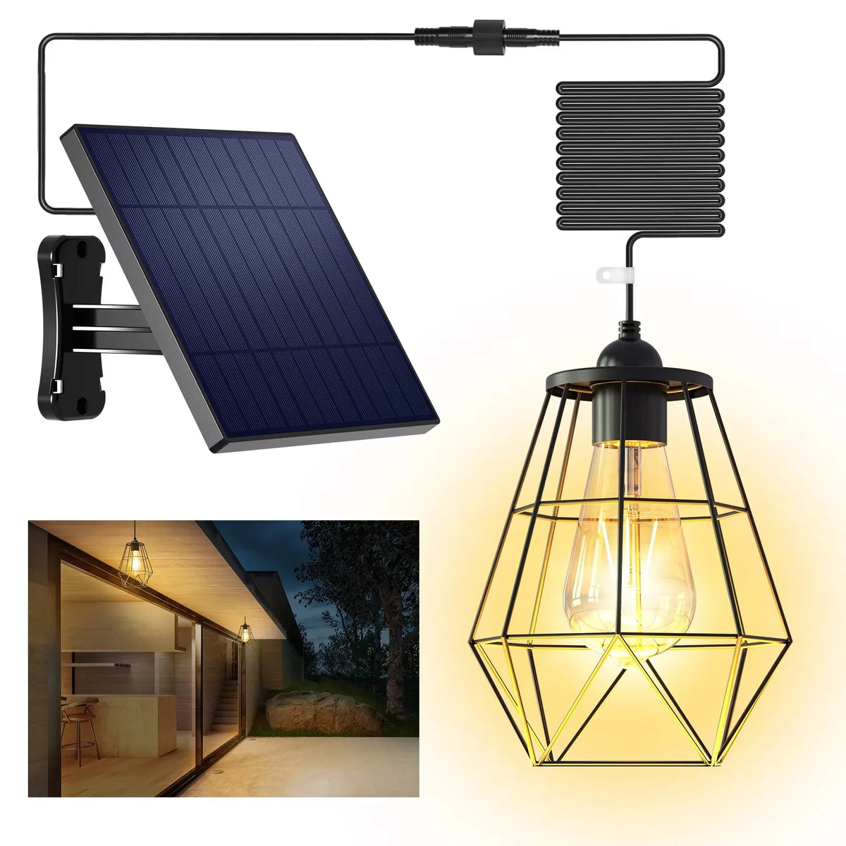 Intelamp Dimmable Solar Pendant Lights Waterproof Indoor Outdoor