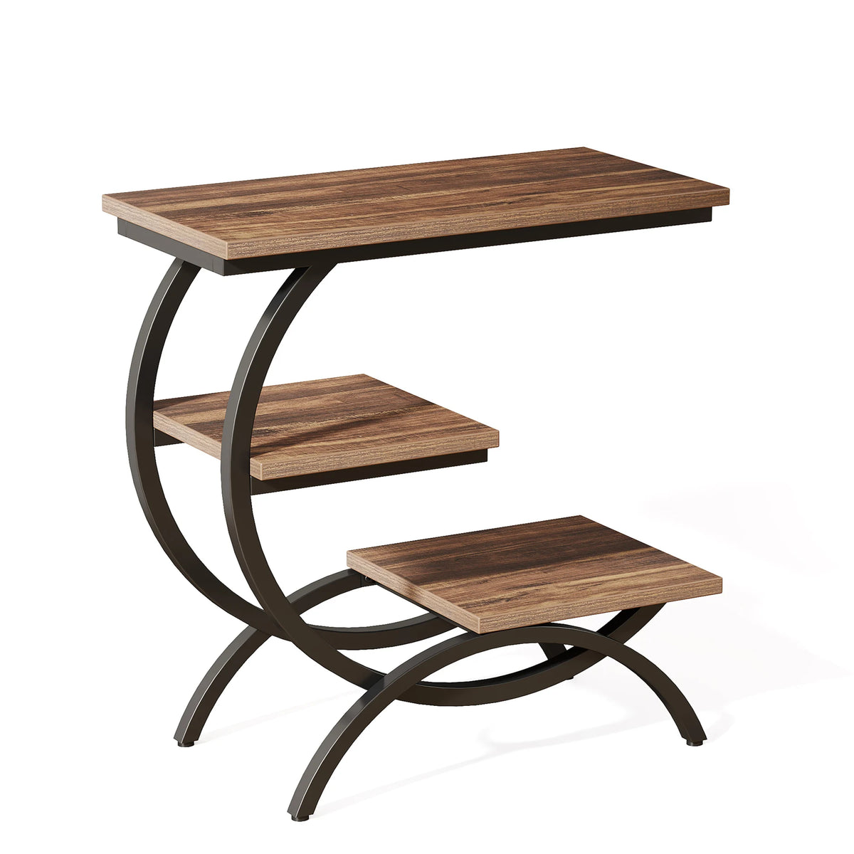 Tribesigns Industrial C Shaped End Table With Open Storage Shelf