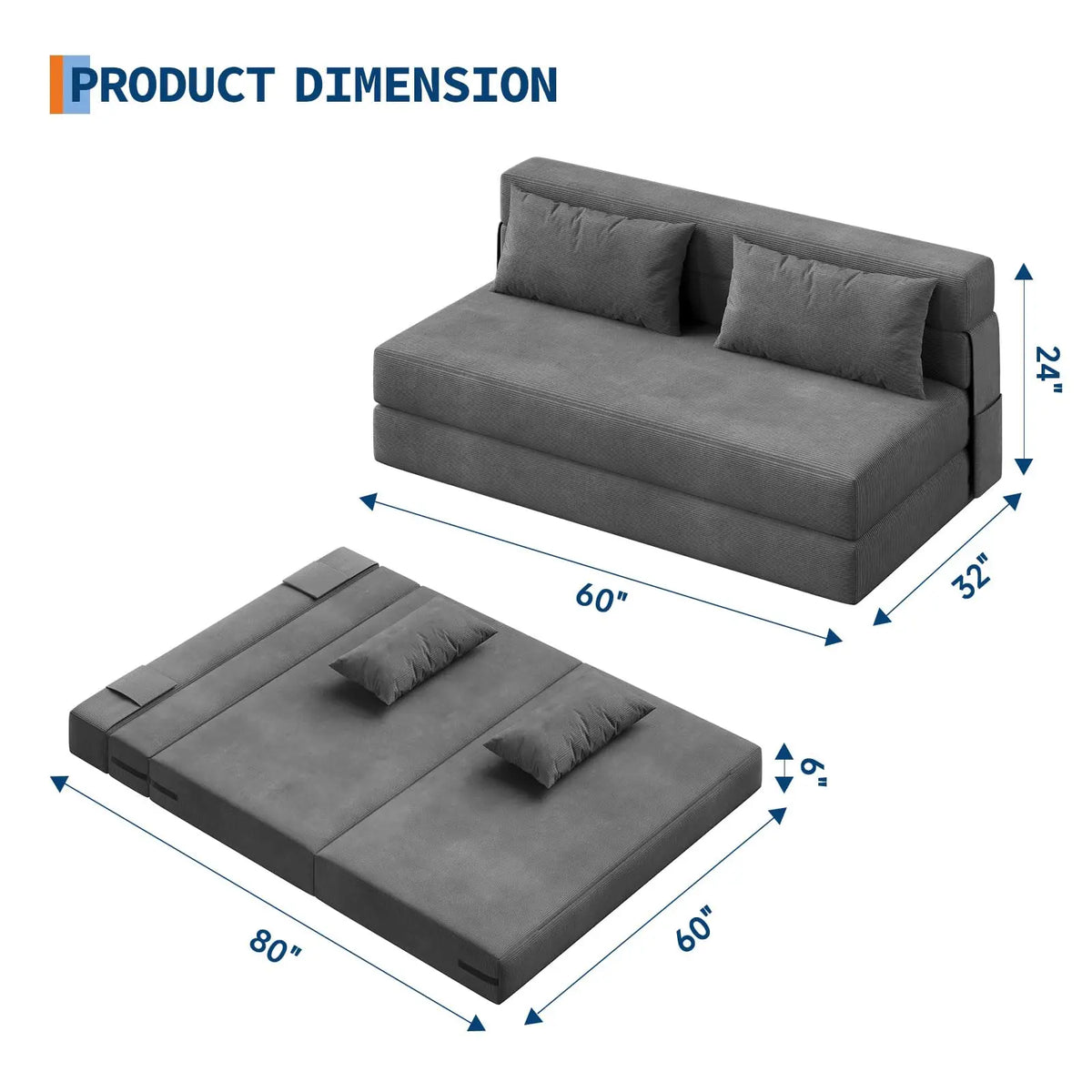 HobbyLane 4-In-1 Folding Sofa Bed Convertible Corduroy Loveseat Couch