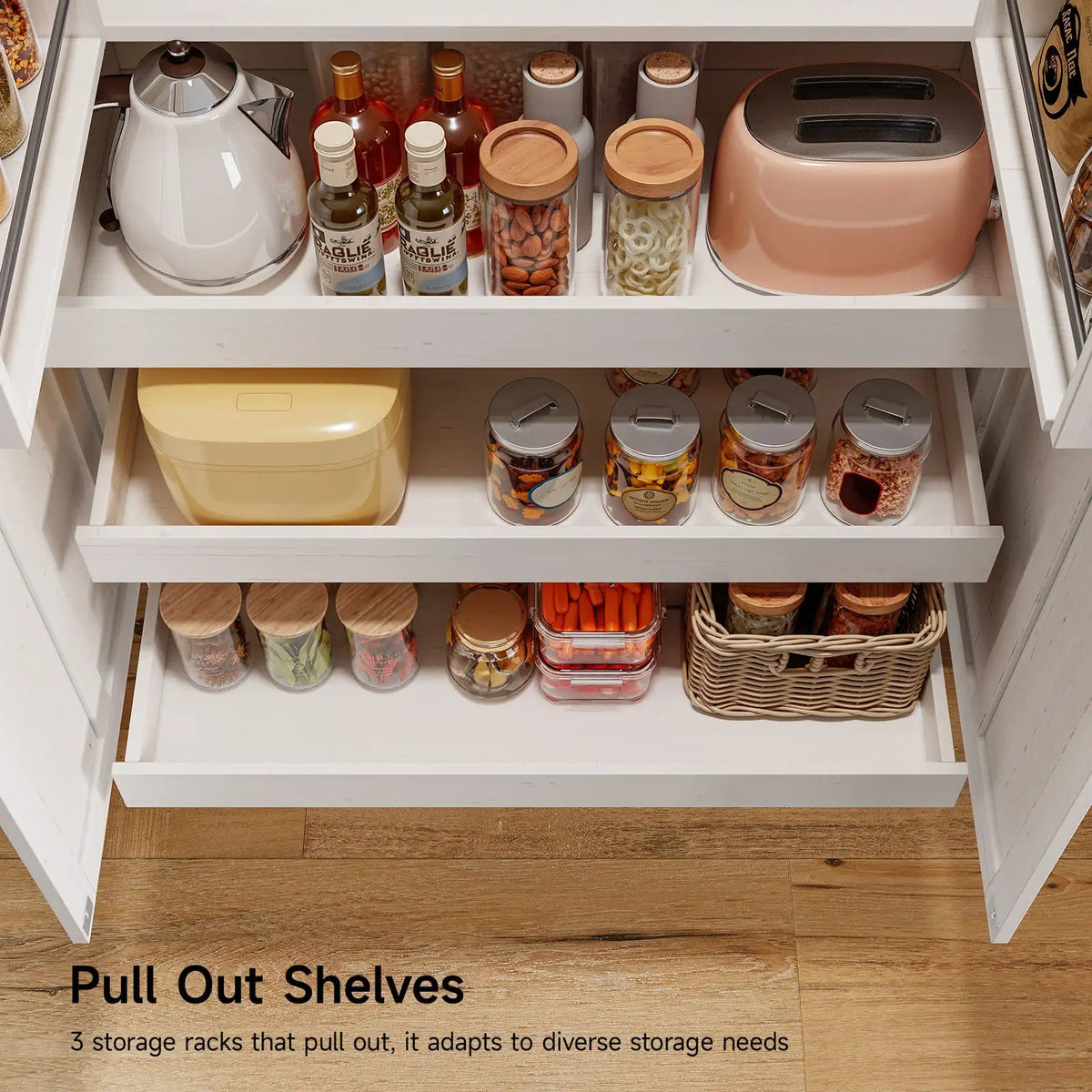 Onbrill Freestanding Kitchen Pantry Cabinet With Durable Wooden Shelves