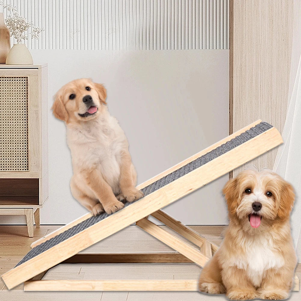 Wooden Foldable Pet Ramp Height Adjustable Portable Non Slip