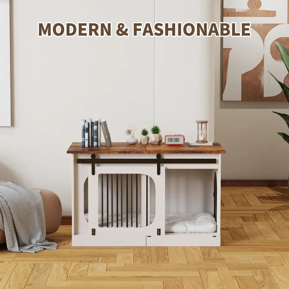 Indoor Dog Crate Furniture With Cushion And Sturdy Wood Frame