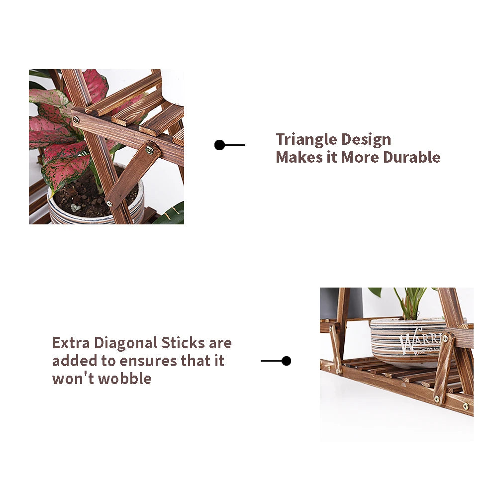 6 Tiered Carbonized Wood Corner Plant Stand Display Rack