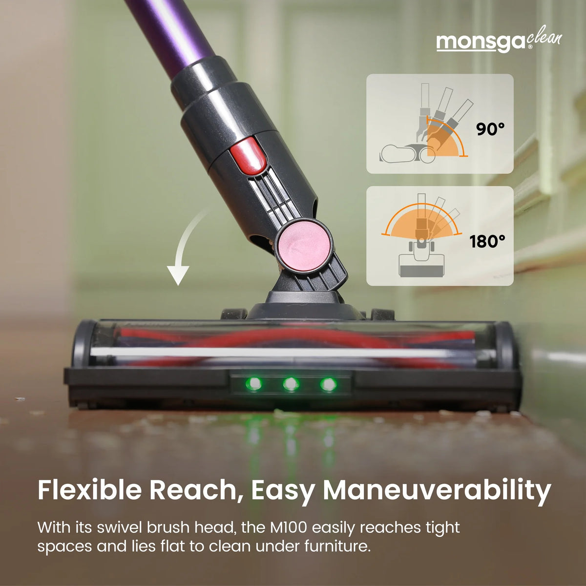 Monsga Cordless Stick Vacuum Cleaner Anti Tangle Brush HEPA Filter