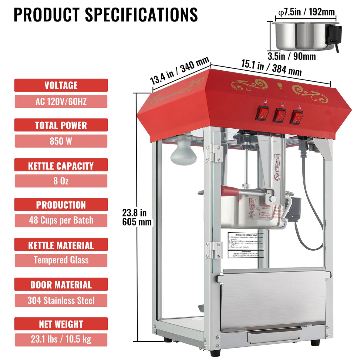 SucceBuy Commercial Countertop Popcorn Popper Machine