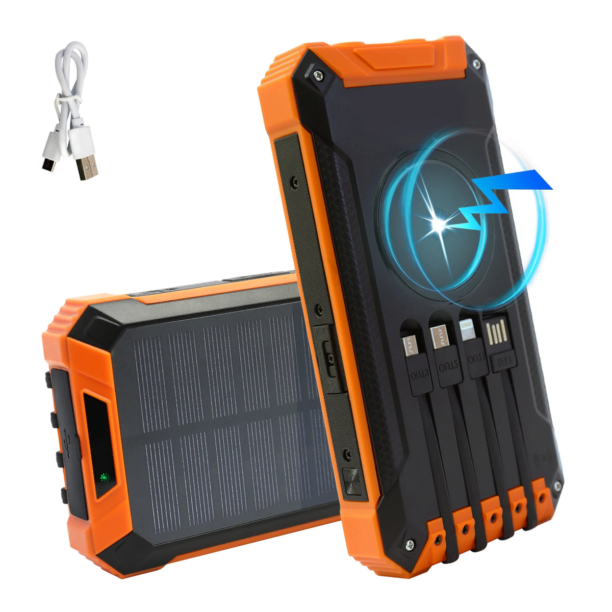 Portable 20000mAh Solar Power Bank With Four Built In Cables