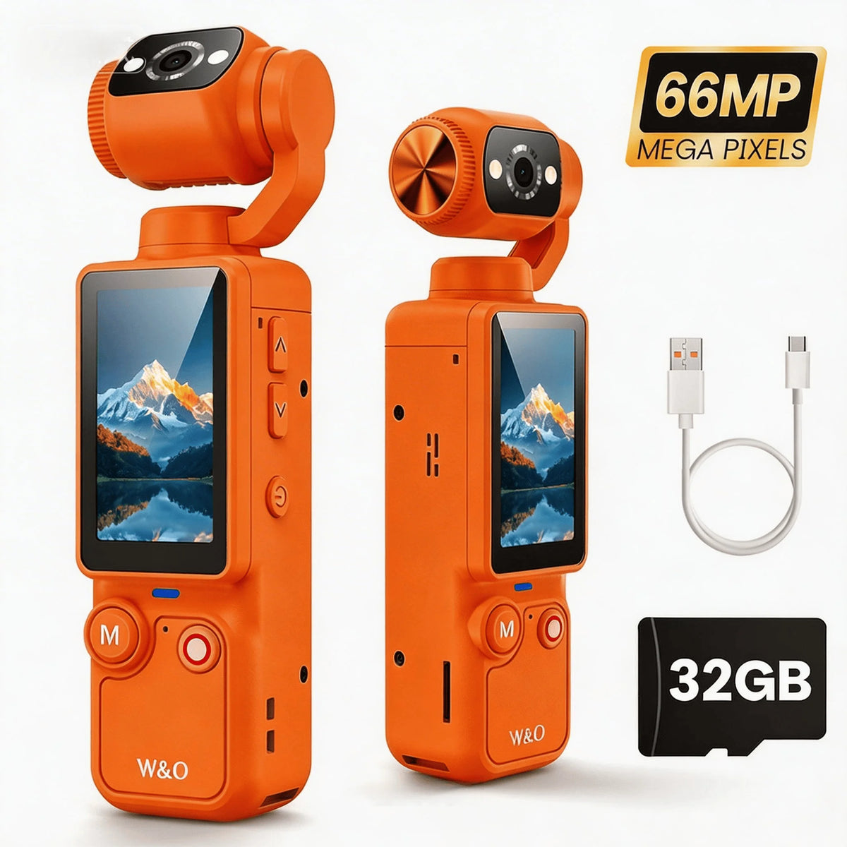 W&O Portable Digital Camera With 2.5K Video And Rotating Lens