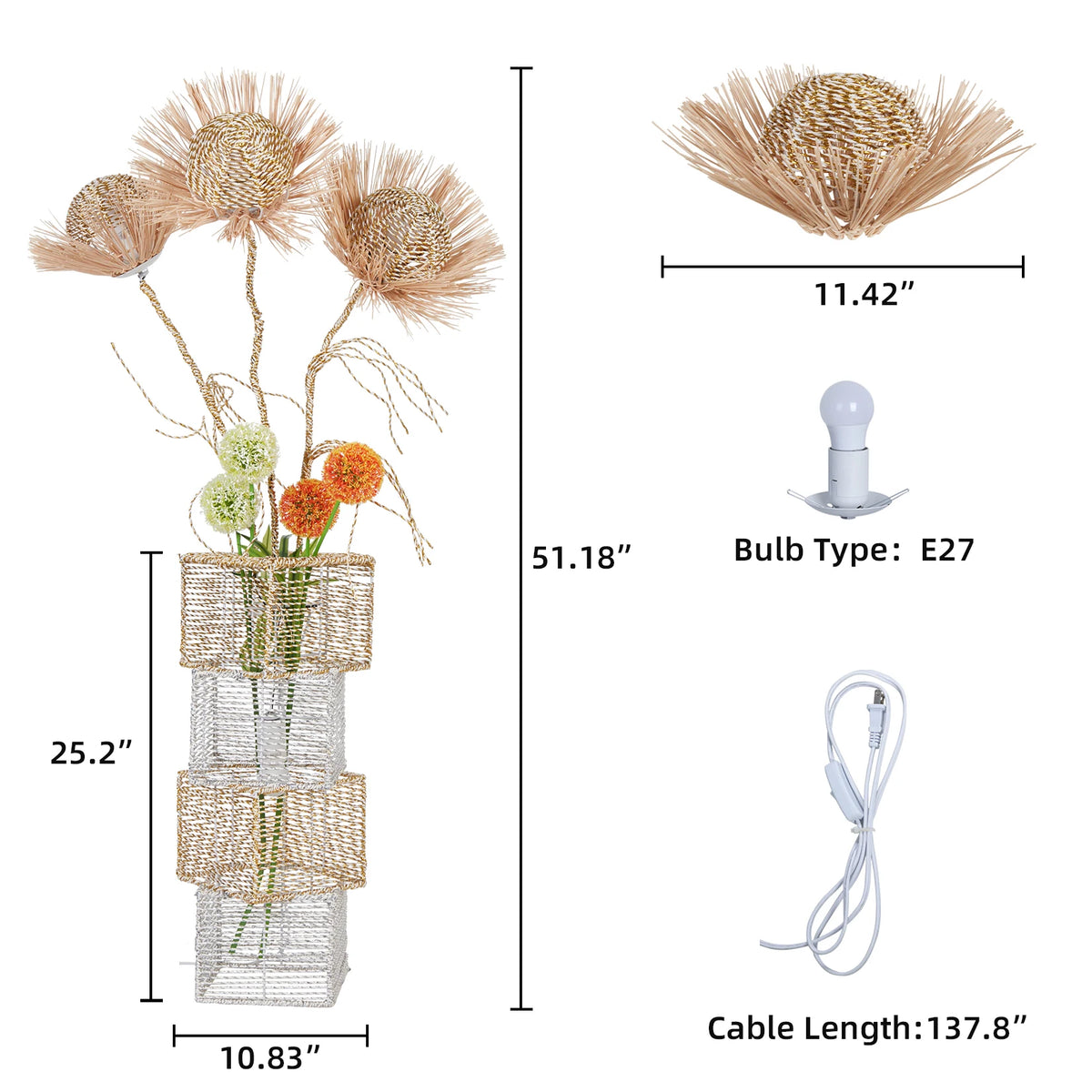 Modern Rattan Standing Floor Lamp Featuring Dimmable LED Flower Design