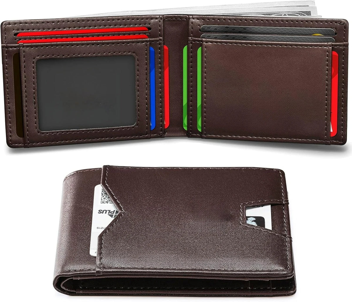 Slim Rfid Blocking Leather Bifold Wallet With Credit Card Organization