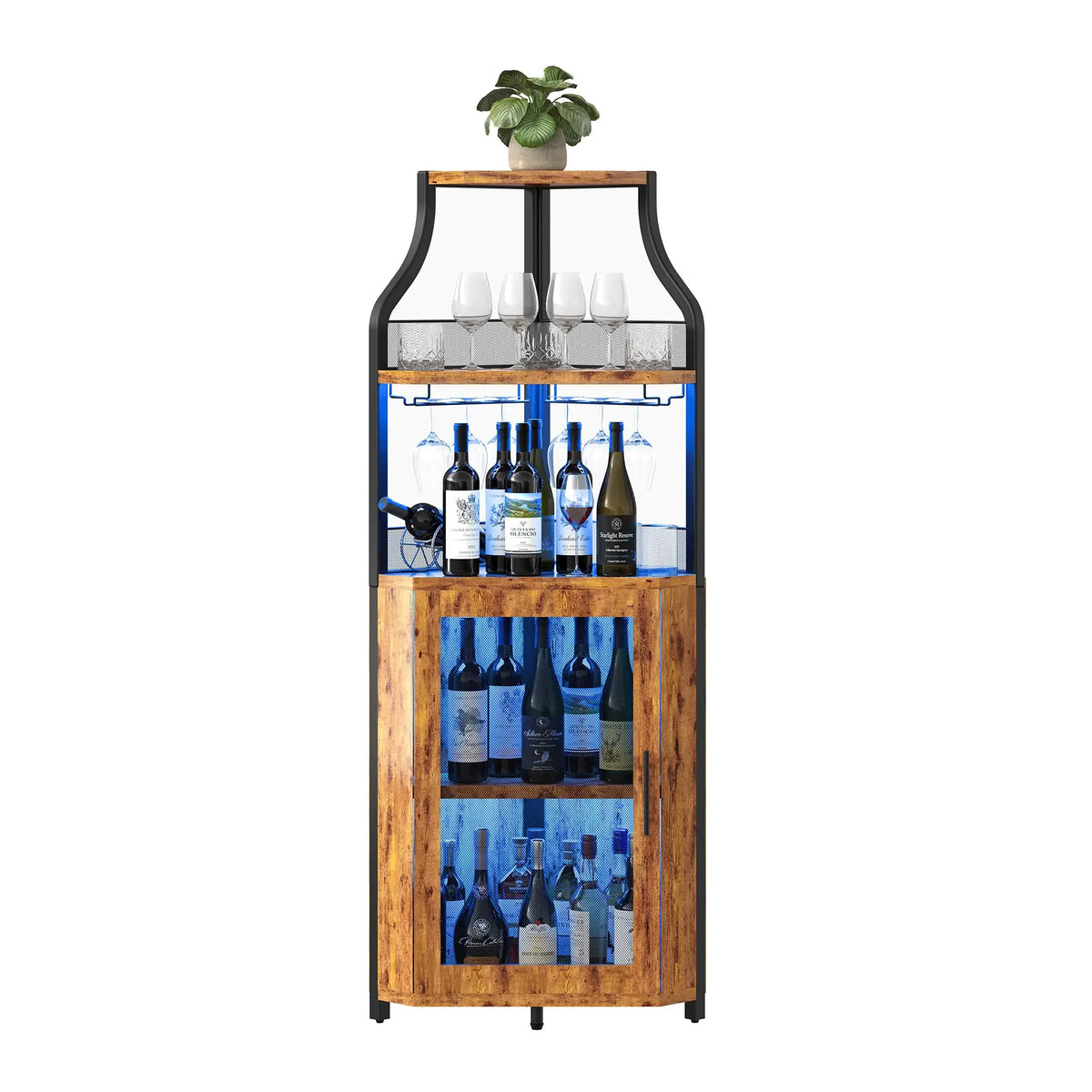 HiMISS Corner Bar Wine Cabinet With LED Light And Rack