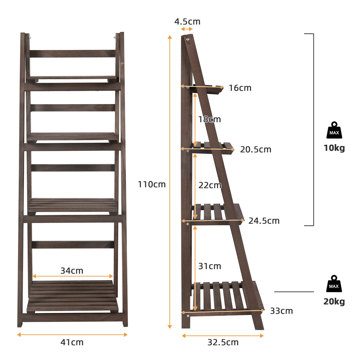 Folding Wooden Storage Ladder Shelf For Indoor Display