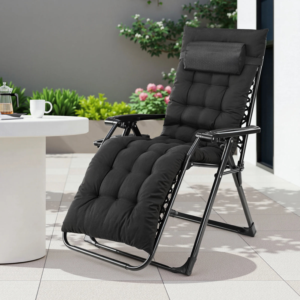 JHK Zero Gravity Folding Outdoor Lounge Chair With Cup Holder