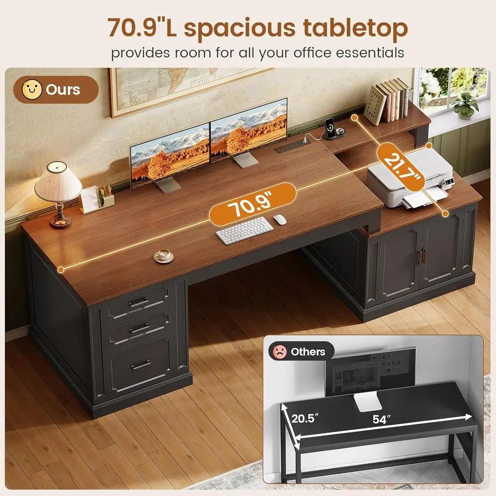 Executive Office Computer Desk With Integrated Storage And Power Outlet