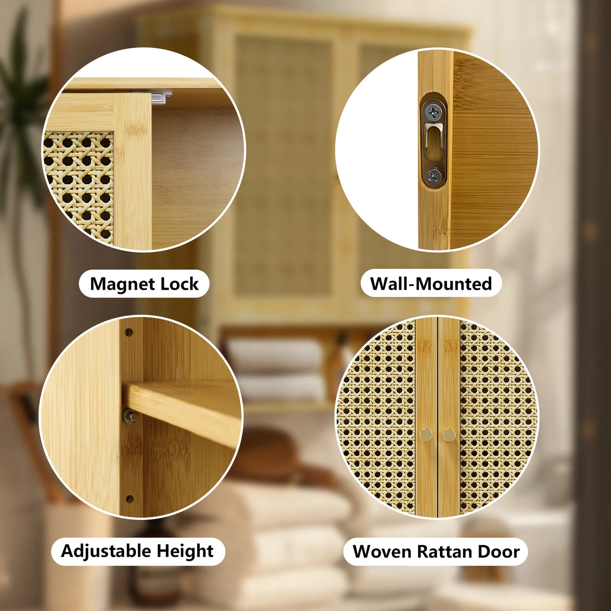 Premium Bamboo Bathroom Over Toilet Storage Wall Cabinet