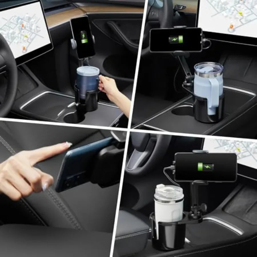 15W Wireless Car Cup Holder Phone Charger With Auto Clamping