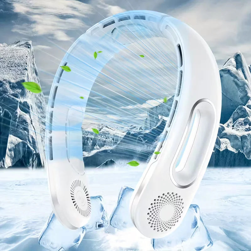 Usb Rechargeable Bladeless Neck Fan With Four Speeds And Portable Design