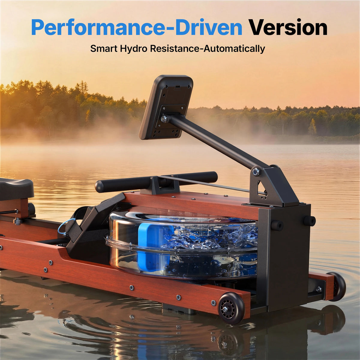Merach Foldable Water Rowing Machine With Solid Wood Frame