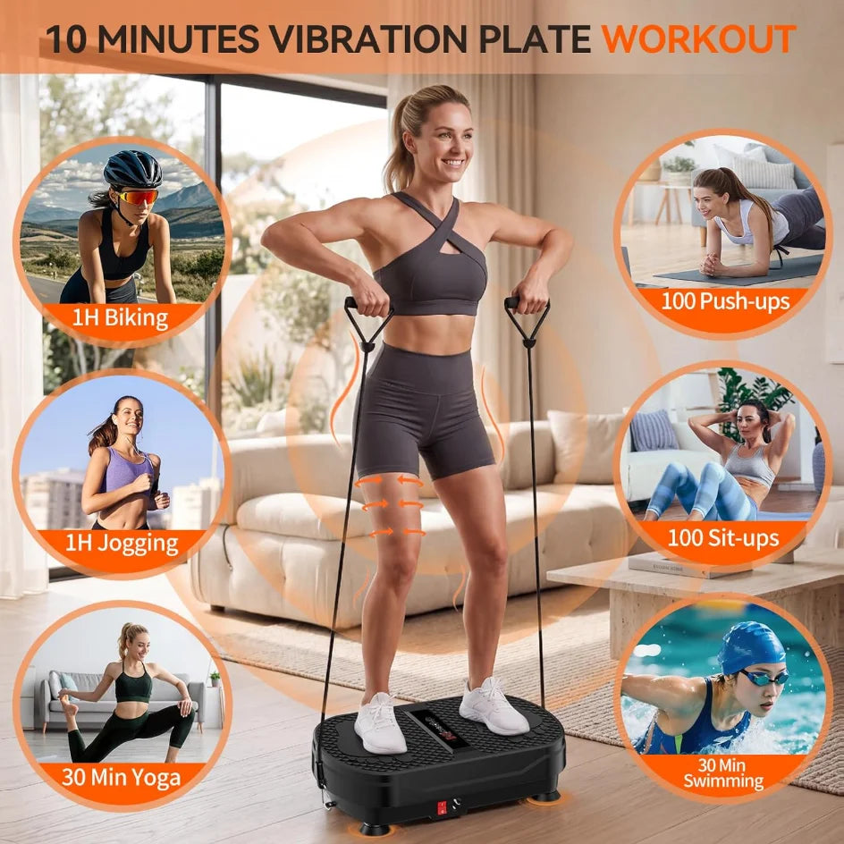 Whole Body Vibration Plate Exercise Machine Remote Control Resistance Bands