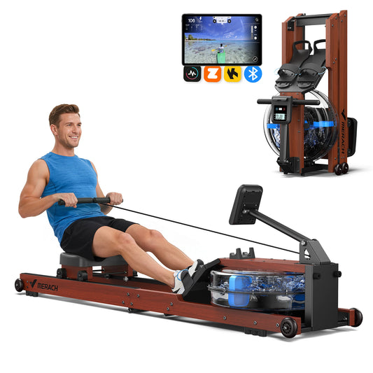 Merach Foldable Water Rowing Machine With Solid Wood Frame