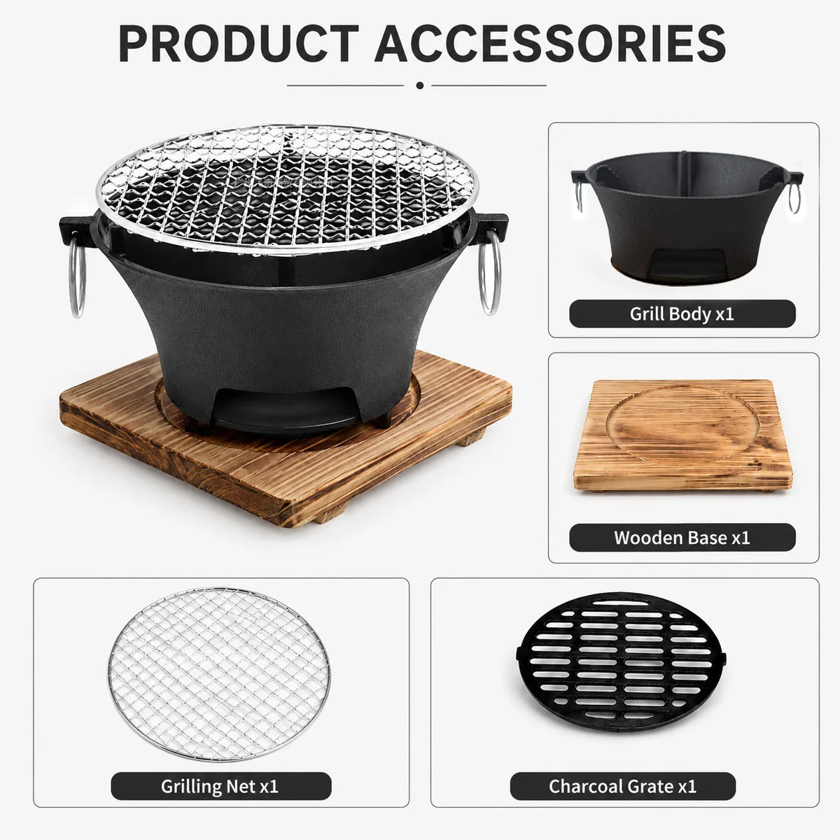 Portable Cast Iron Charcoal Grill With Stainless Steel Grate