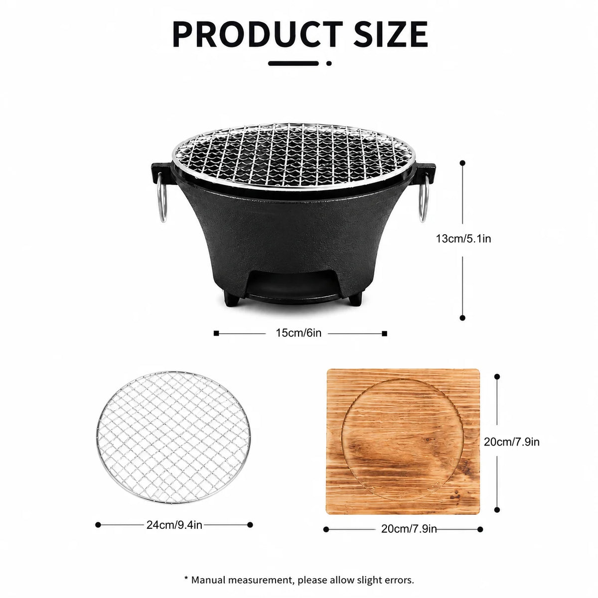 Portable Cast Iron Charcoal Grill With Stainless Steel Grate