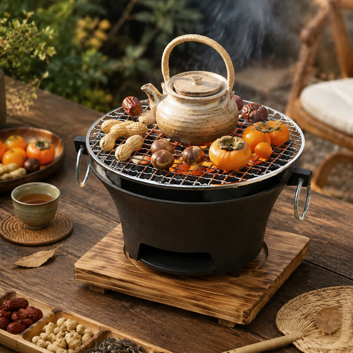Portable Cast Iron Charcoal Grill With Stainless Steel Grate