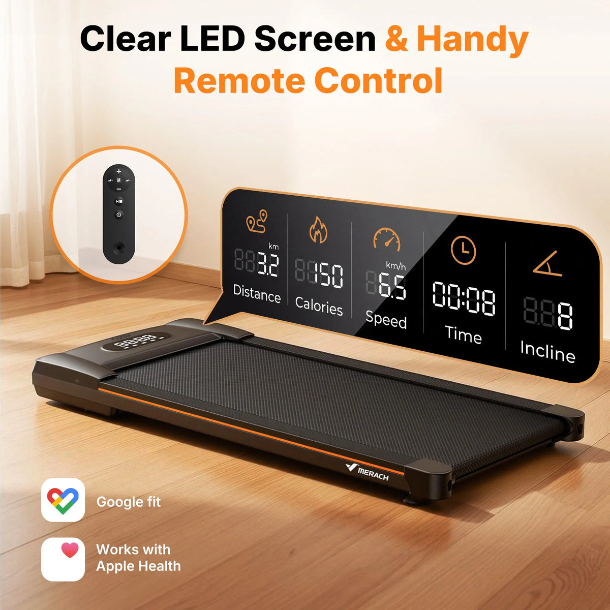 Merach 2in1 Walking Treadmill With Led Display And Bluetooth