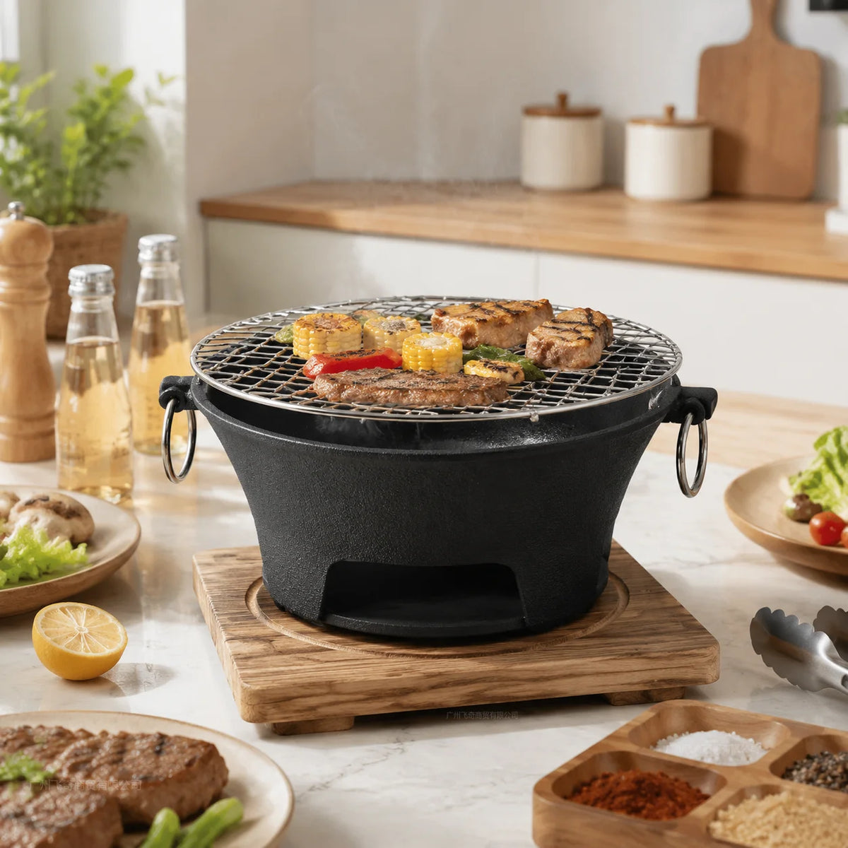 Portable Cast Iron Charcoal Grill With Stainless Steel Grate