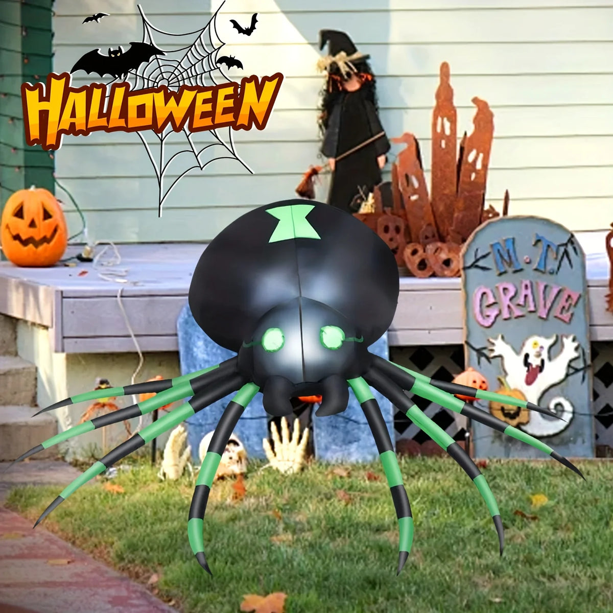 Glowing LED Inflatable Spider Halloween Yard Decor With Blower