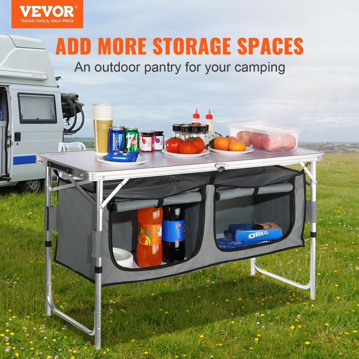 VEVOR Folding Camping Kitchen Table Quick Setup Outdoor Picnic BBQ