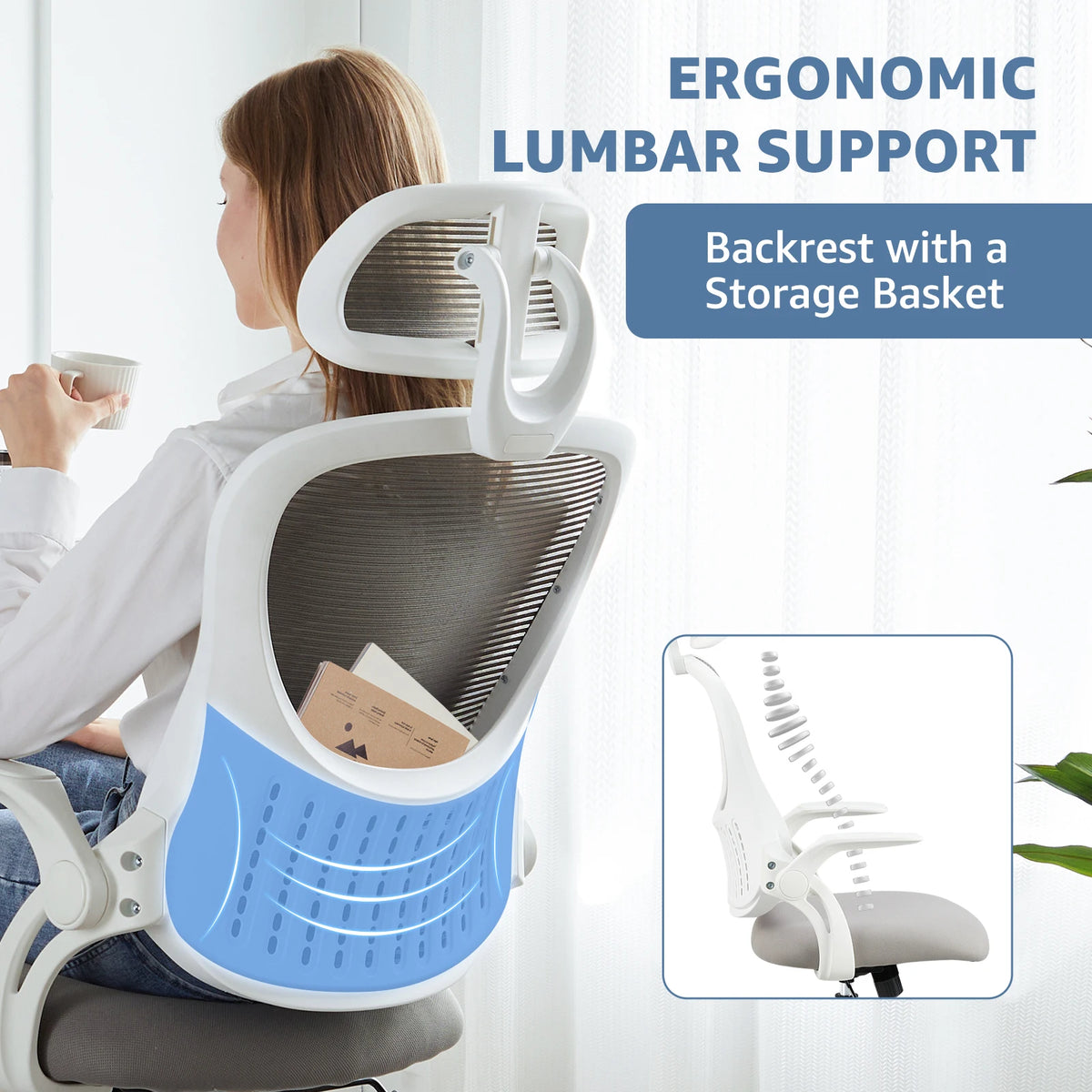 JHK Ergonomic Mesh Office Chair With Adjustable Headrest And Lumbar