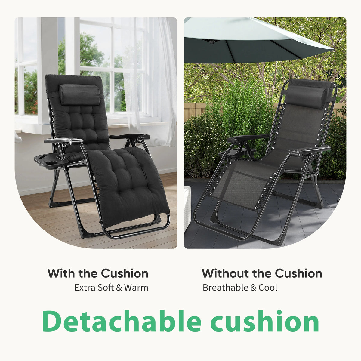 JHK Zero Gravity Folding Outdoor Lounge Chair With Cup Holder