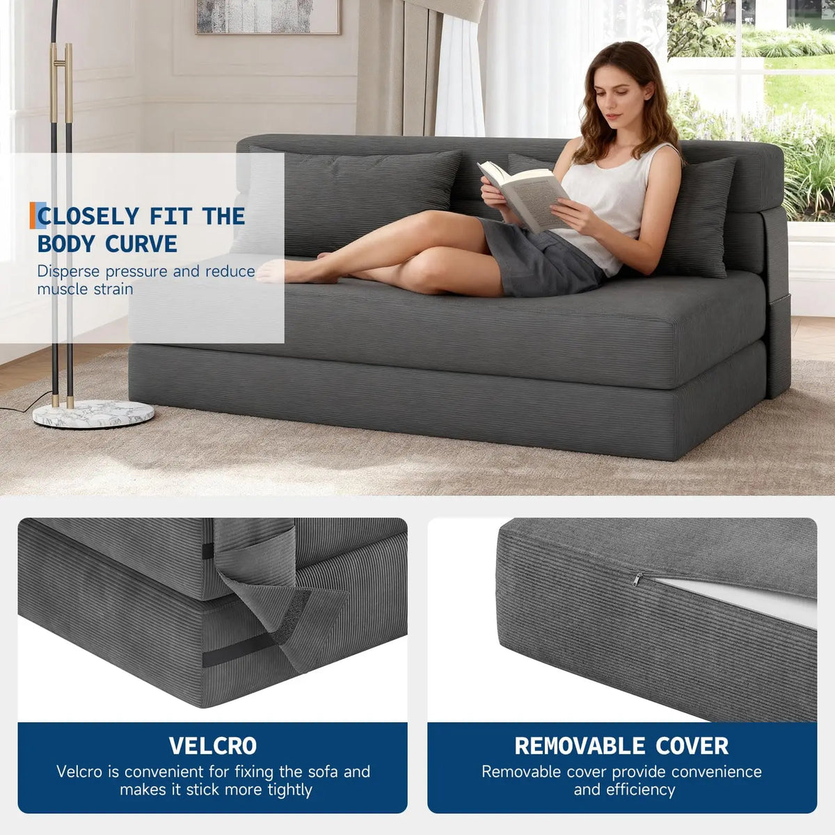 HobbyLane 4-In-1 Folding Sofa Bed Convertible Corduroy Loveseat Couch
