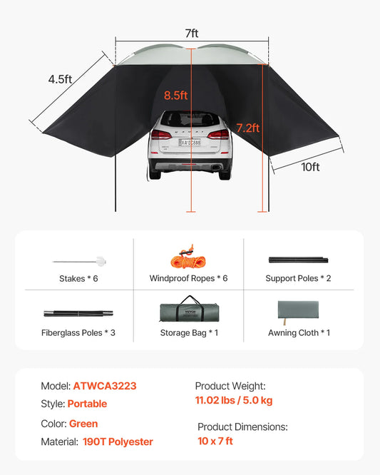 SucceBuy Retractable Car Side Awning With Waterproof Storage Bag