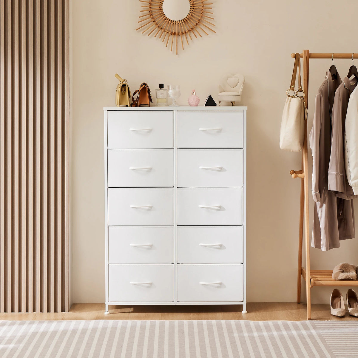 JHK Steel Frame Bedroom Dresser With Fabric Storage Drawers