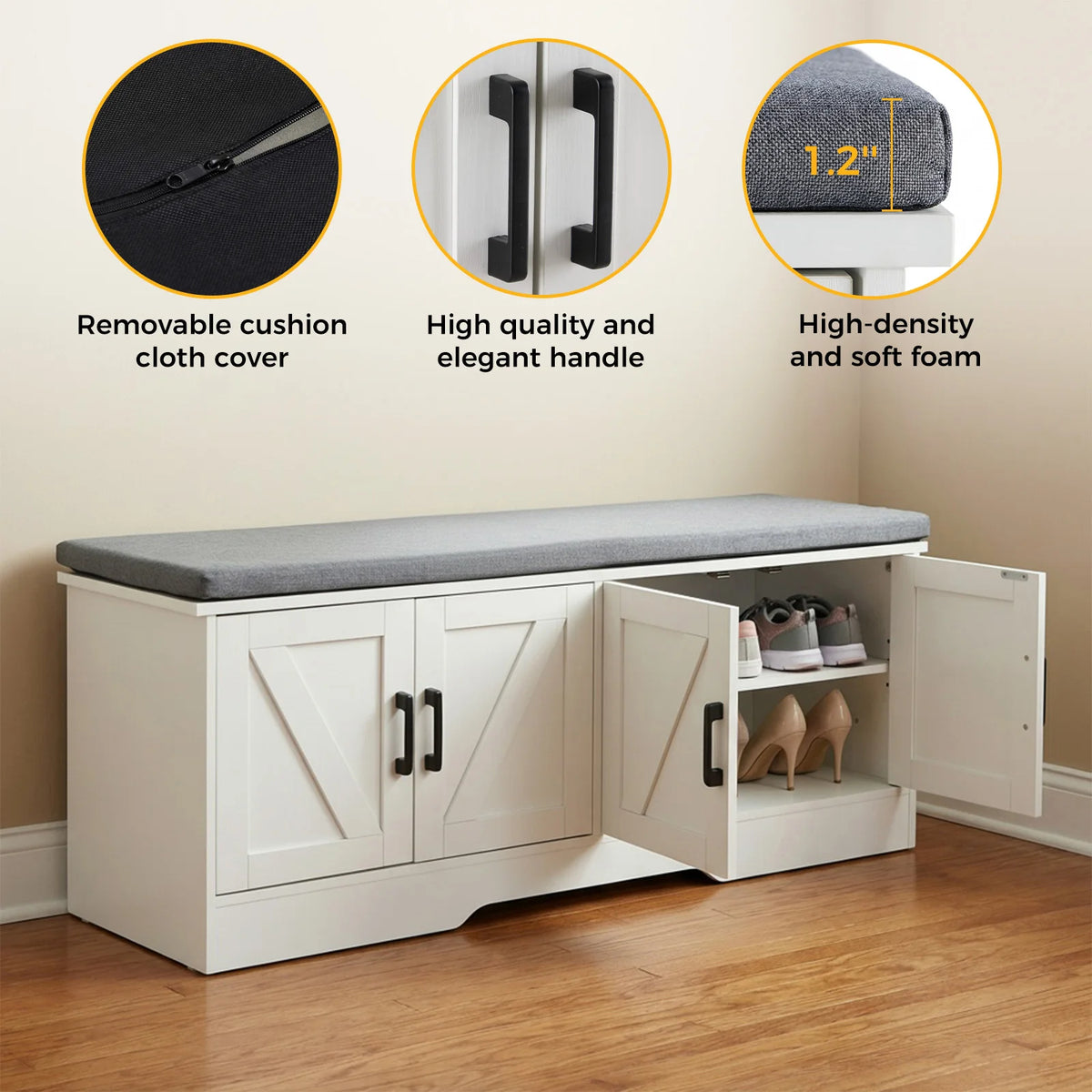 JHK Padded Storage Bench For Entryway With Shoe Organizer