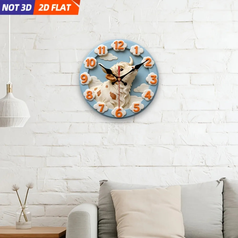 XMSJ Silent Cow Cloud Wooden Wall Clock Creative Bedroom Decor