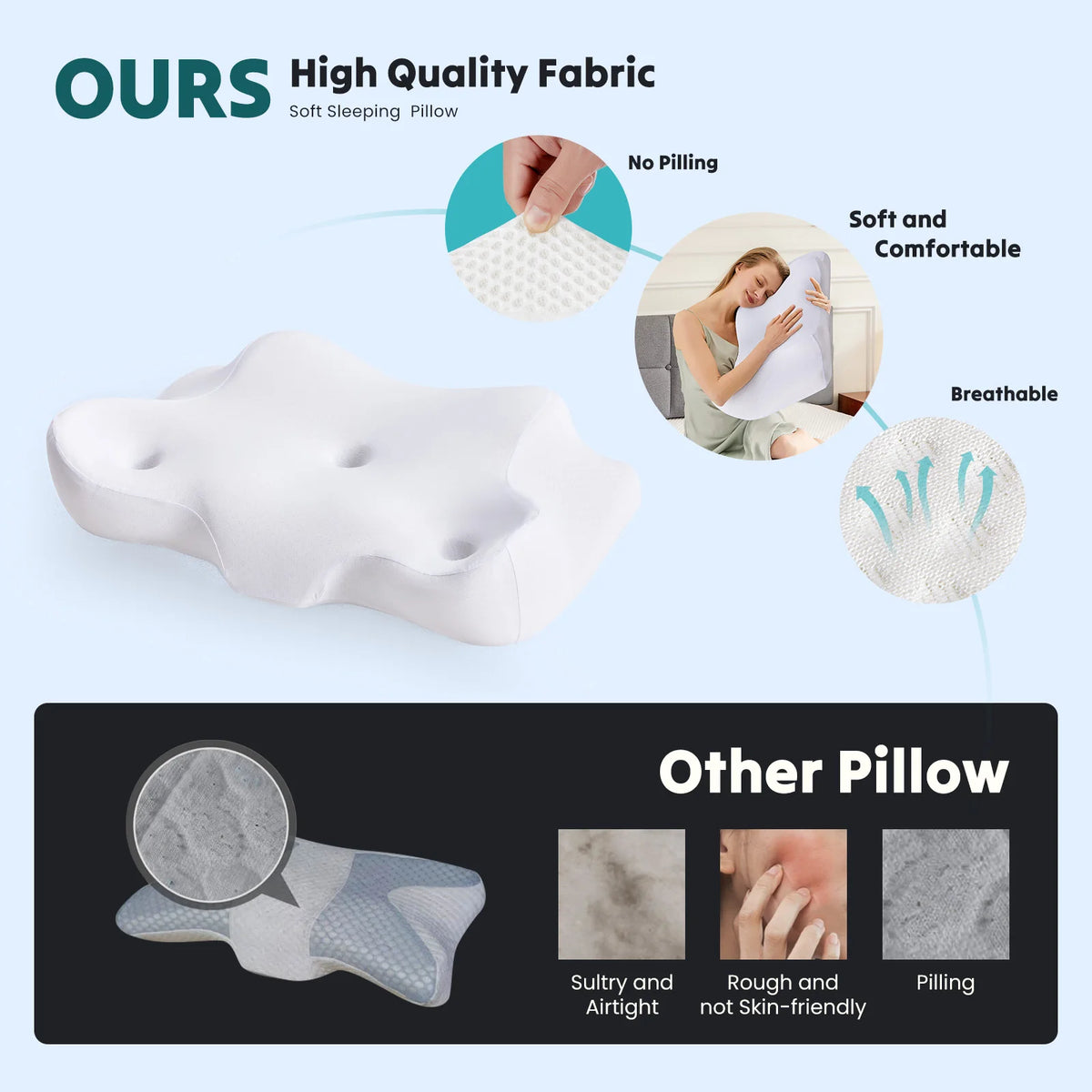 JHK Ergonomic Cervical Neck Pillow Memory Foam Cooling Cover