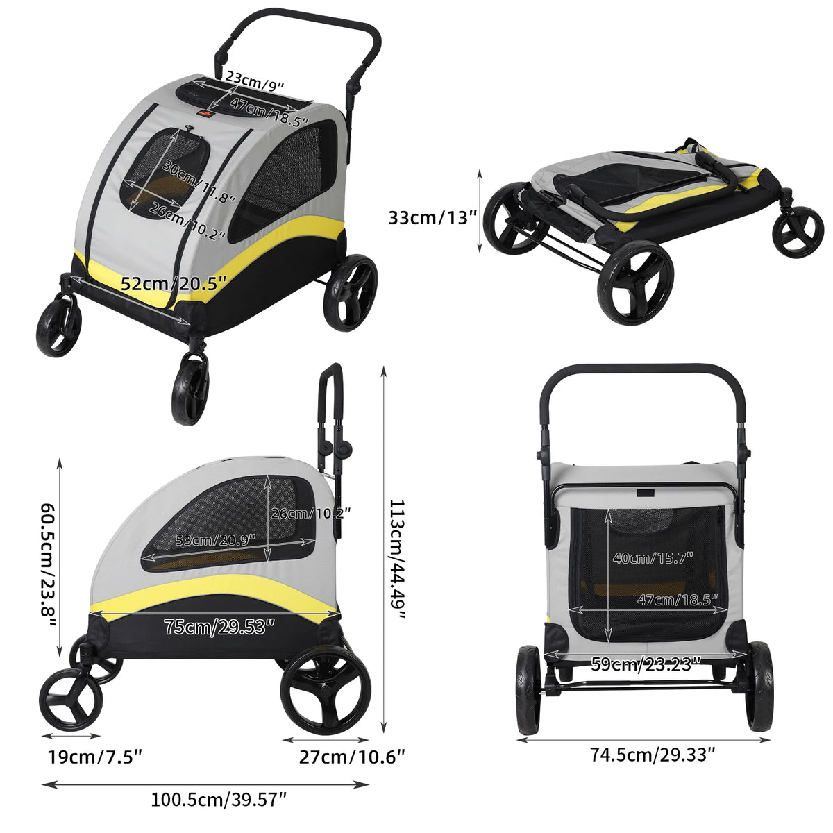 Bingopaw Foldable Four Wheel Large Dog Pet Stroller Carrier