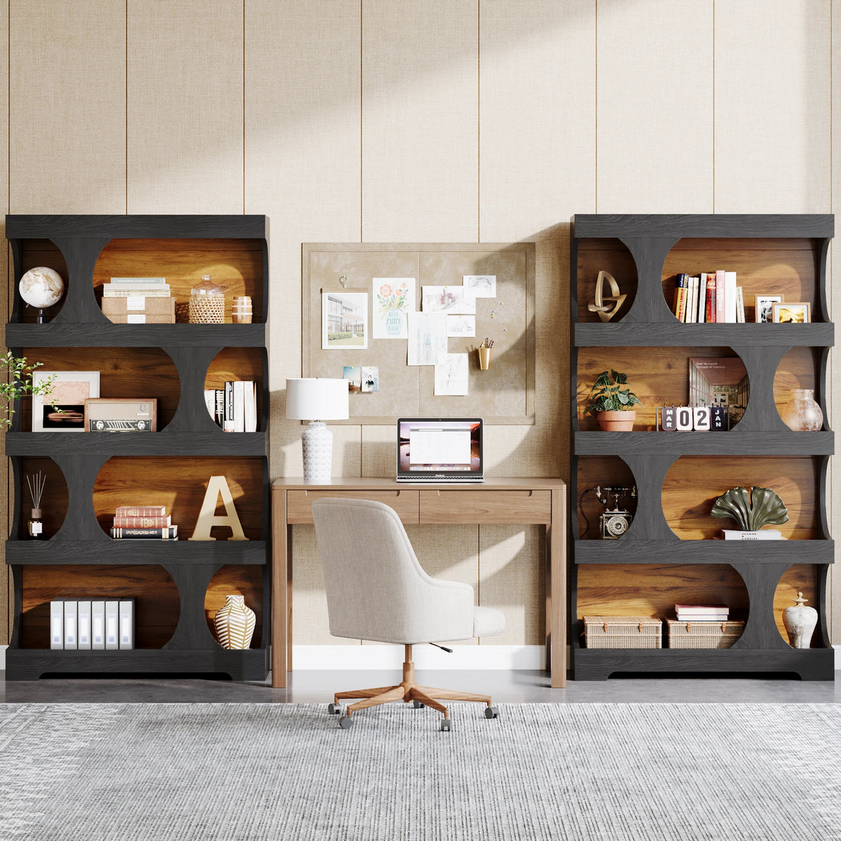 Tribesigns Four Tier S Shaped Wooden Freestanding Bookcase