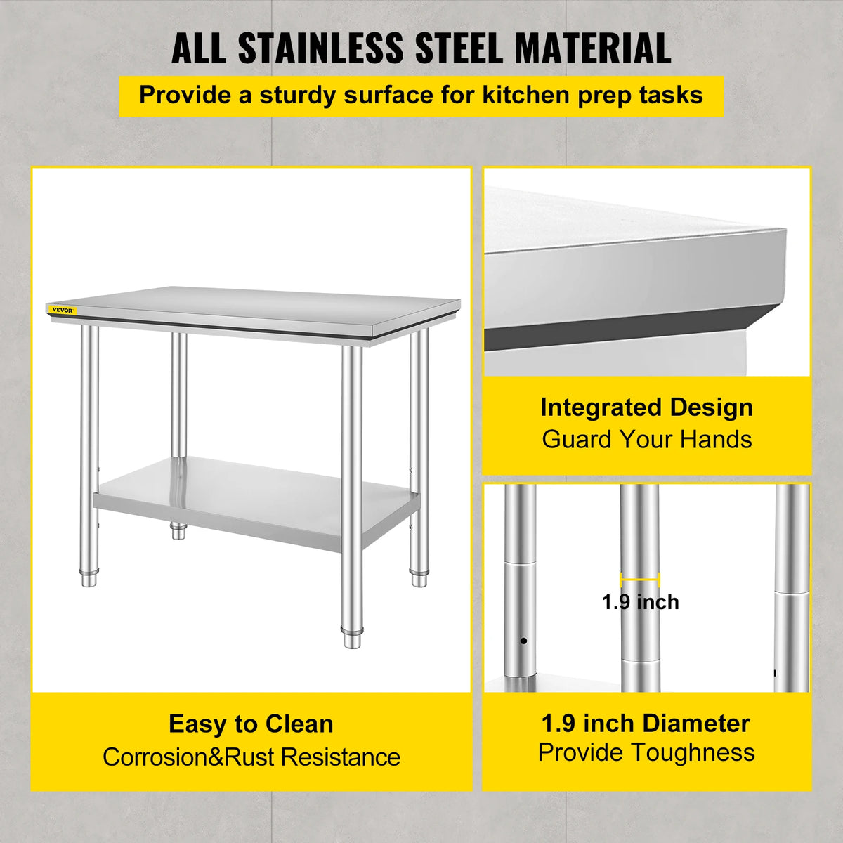 Commercial Stainless Steel Kitchen Work Table With Storage Shelf