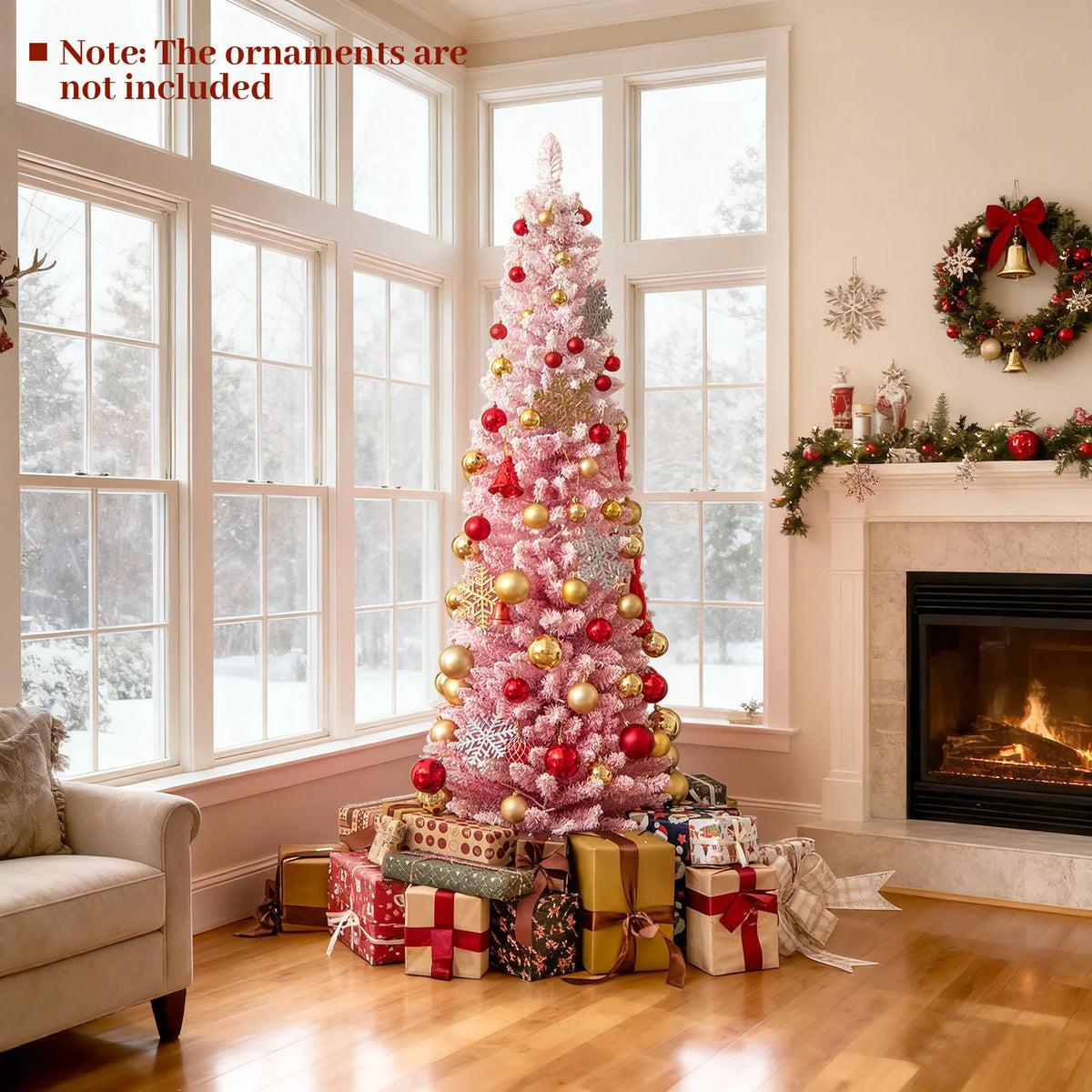 LIFEZEAL Pre-Lit Snow Flocked Artificial Christmas Tree With PVC Branches