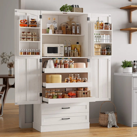 Onbrill Freestanding Kitchen Pantry Cabinet With Durable Wooden Shelves