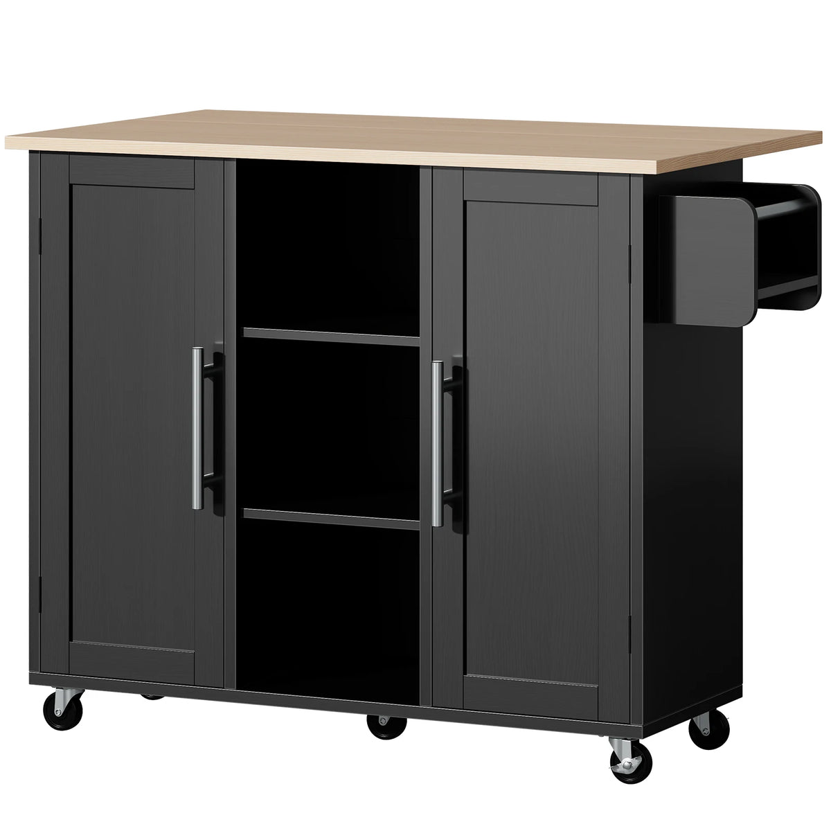 JHK Wood Rolling Kitchen Cart With Adjustable Shelves Storage Cabinet