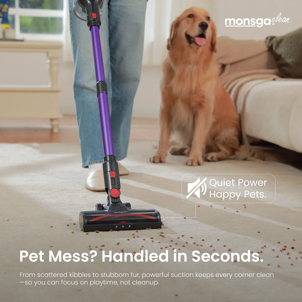 Monsga Cordless Stick Vacuum Cleaner Anti Tangle Brush HEPA Filter