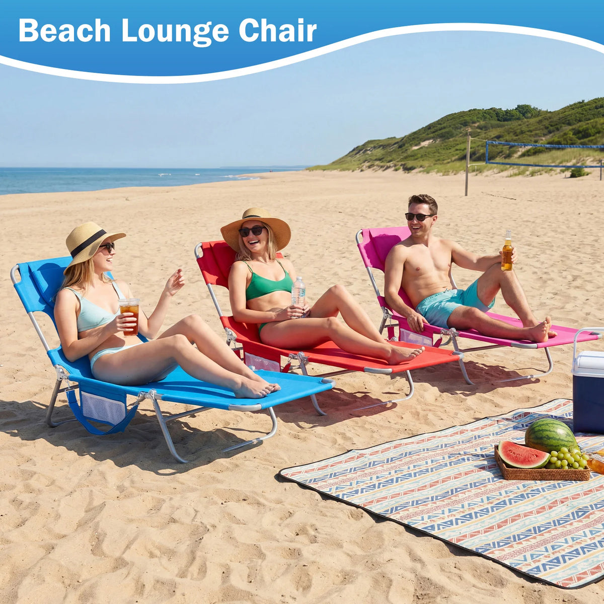 JHK Adjustable Folding Reclining Beach Lounge Chair For Patio