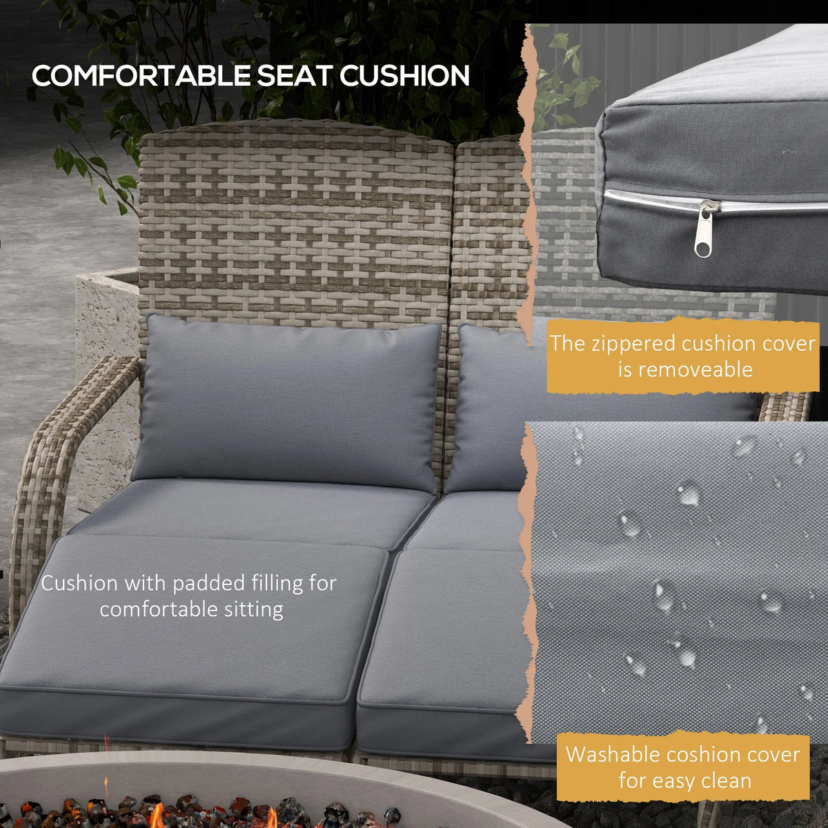 Outsunny Outdoor Wicker Adirondack Fire Pit Chair With Cushion