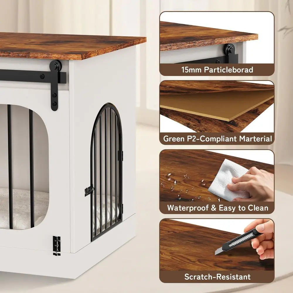 Indoor Dog Crate Furniture With Cushion And Sturdy Wood Frame