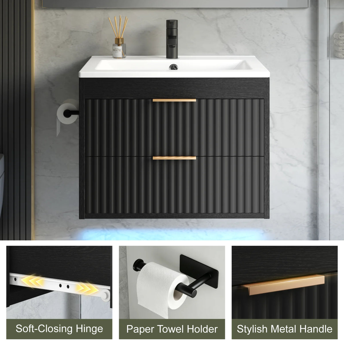 Evokeden Floating Wall Bathroom Vanity Cabinet With Basin